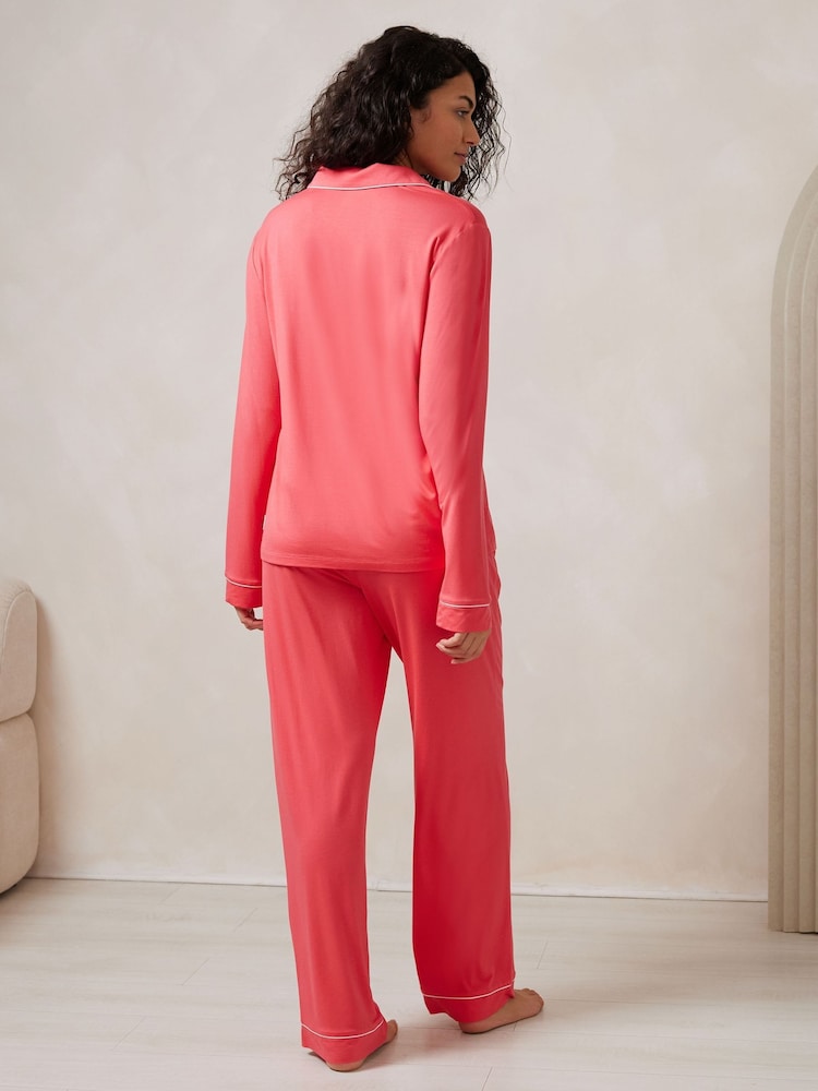 Chelsea Peers Red TENCEL™ Modal Long Button Up Pyjamas Set - Image 4 of 5