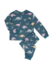 Chelsea Peers Blue Kids Dinosaur Print Long Pyjama Set - Image 2 of 3