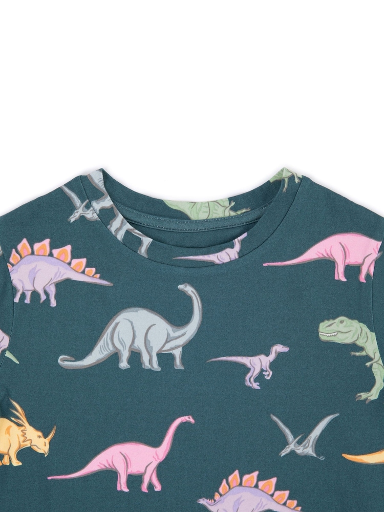 Chelsea Peers Blue Kids Dinosaur Print Long Pyjama Set - Image 3 of 3