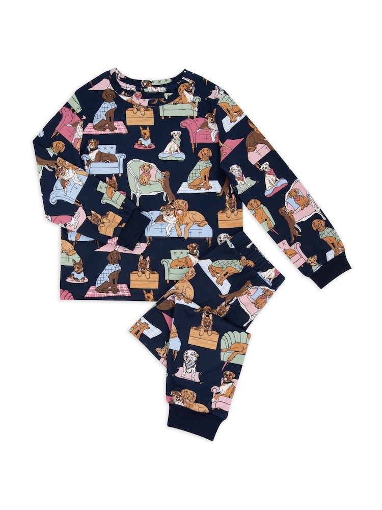 Chelsea Peers Blue Kids Dogs Night In Print Long Pyjamas Set - Image 2 of 3 Chelsea Peers Blue Kids Dogs Night In Print Long Pyjamas Set - Image 2 of 3