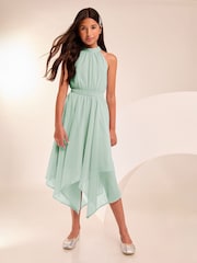 Lipsy Mint Green Hanky Hem Halter Occasion Dress (7-16yrs) - Image 1 of 4