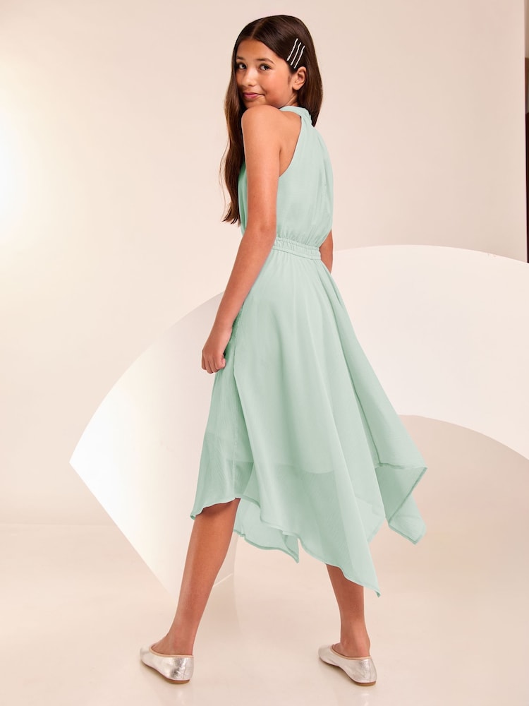 Lipsy Mint Green Hanky Hem Halter Occasion Dress (7-16yrs) - Image 4 of 4