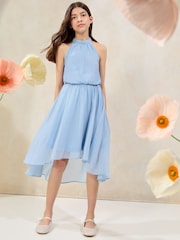 Lipsy Blue Halter Bubble Waist Occasion Dress (7-16yrs) - Image 1 of 5
