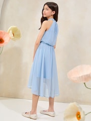 Lipsy Blue Halter Bubble Waist Occasion Dress (7-16yrs) - Image 3 of 5