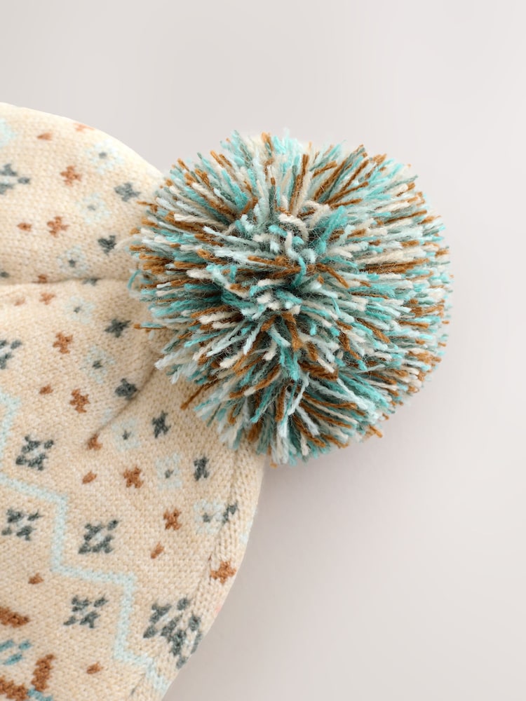 Natural Fairisle Pattern Baby Knitted Pom Beanie Hat (0mths-2yrs) - Image 2 of 3