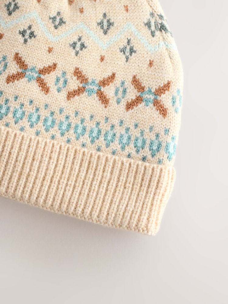 Natural Fairisle Pattern Baby Knitted Pom Beanie Hat (0mths-2yrs) - Image 3 of 3
