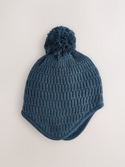Navy Baby Knitted Trapper Hat With Pom (0mths-2yrs) - Image 1 of 3