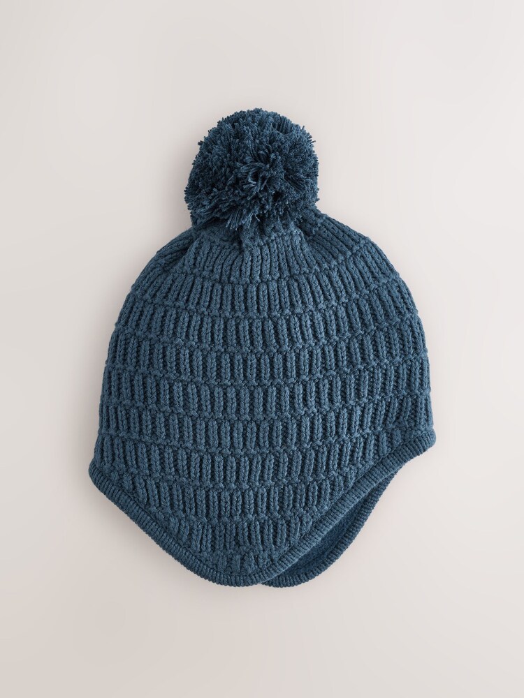 Navy Baby Knitted Trapper Hat With Pom (0mths-2yrs) - Image 1 of 3