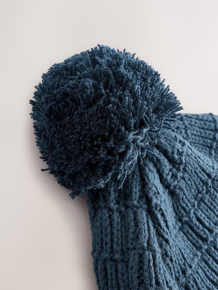 Navy Baby Knitted Trapper Hat With Pom (0mths-2yrs) - Image 3 of 3 Navy Baby Knitted Trapper Hat With Pom (0mths-2yrs) - Image 3 of 3