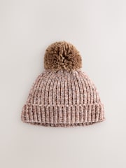 Brown Chenille Baby Hat with a Pom (0mths-2yrs) - Image 1 of 3