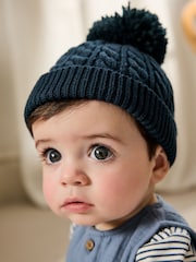 Navy Baby Knitted Hat With Pom (0mths-2yrs) - Image 1 of 4