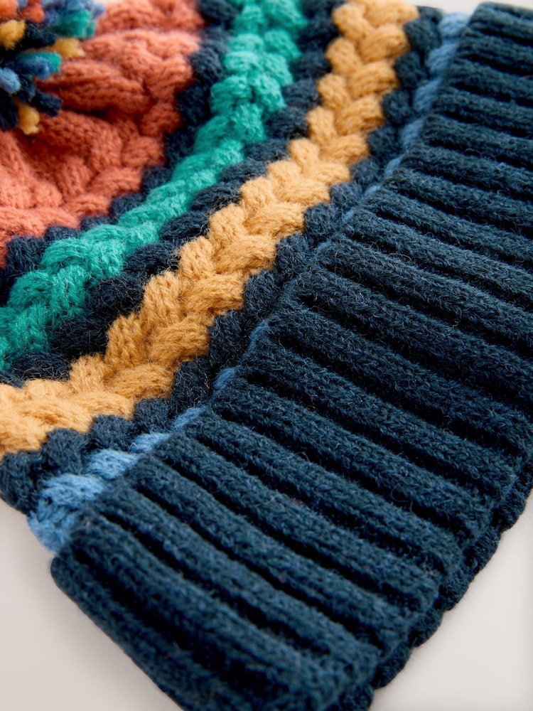 Bright Cable Stitched Baby Knitted Hat With Pom (0mths-2yrs) - Image 3 of 3 Bright Cable Stitched Baby Knitted Hat With Pom (0mths-2yrs) - Image 3 of 3