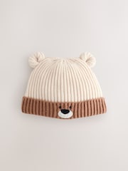 Marrón - Bear Face Ribbed Baby Beanie Hat (0mths-2yrs) - Imagen 2 de 4