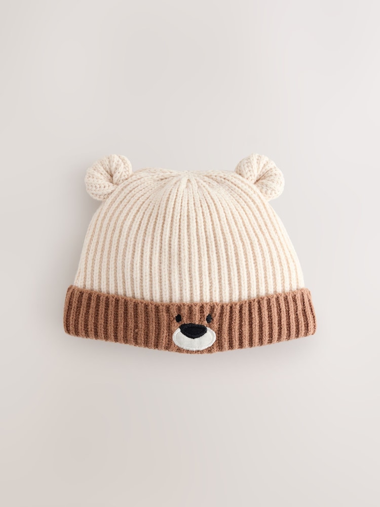 Marrón - Bear Face Ribbed Baby Beanie Hat (0mths-2yrs) - Imagen 2 de 4