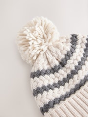 Monochrome Striped Baby Knitted Hat With Pom (0mths-2yrs) - Image 2 of 5