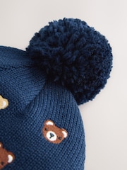 Navy Bear All Over Embroidered Baby Knitted Beanie Hat (0mths-2yrs) - Image 2 of 3