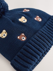 Navy Bear All Over Embroidered Baby Knitted Beanie Hat (0mths-2yrs) - Image 3 of 3