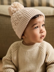 Creme - Baby Cable Knitted Pom Hat - Imagem 1 de 4