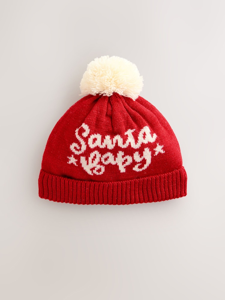 Red Santa Baby Knitted Pom Hat - Image 1 of 3 Red Santa Baby Knitted Pom Hat - Image 1 of 3