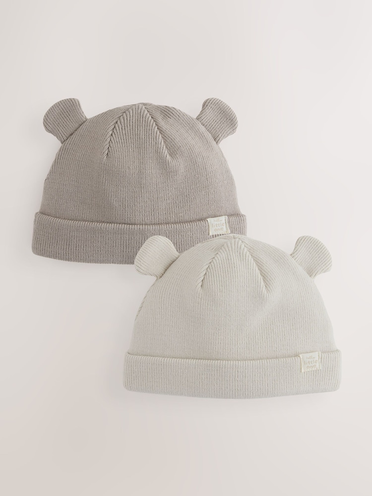 Neutral/Tan Baby Rib Beanie Hats 2 Pack - Image 1 of 5