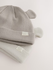 Neutral/Tan Baby Rib Beanie Hats 2 Pack - Image 4 of 5