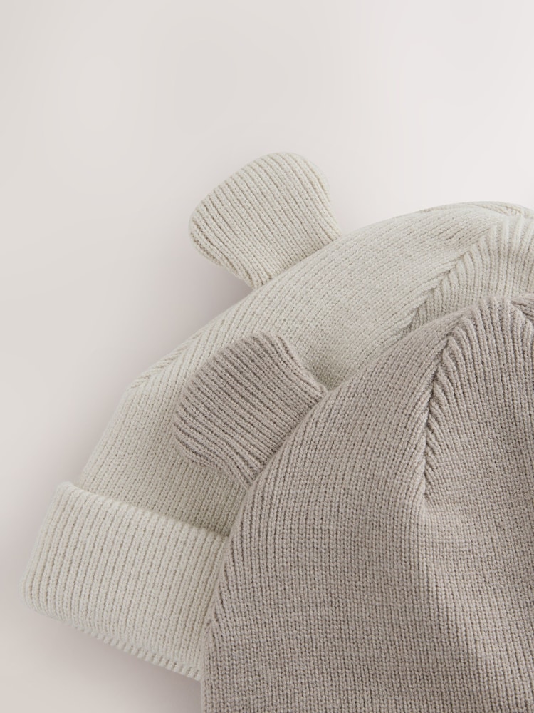 Neutral/Tan Baby Rib Beanie Hats 2 Pack - Image 5 of 5