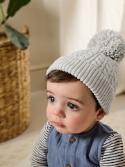 Cinza - Baby Cable Knitted Pom Hat - Imagem 1 de 4
