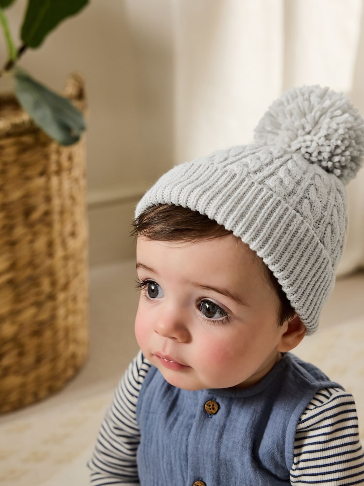 Cinza - Baby Cable Knitted Pom Hat - Imagem 1 de 4