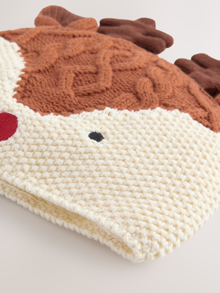 Natural Reindeer Baby Christmas Knitted Hat - Image 2 of 3 Natural Reindeer Baby Christmas Knitted Hat - Image 2 of 3