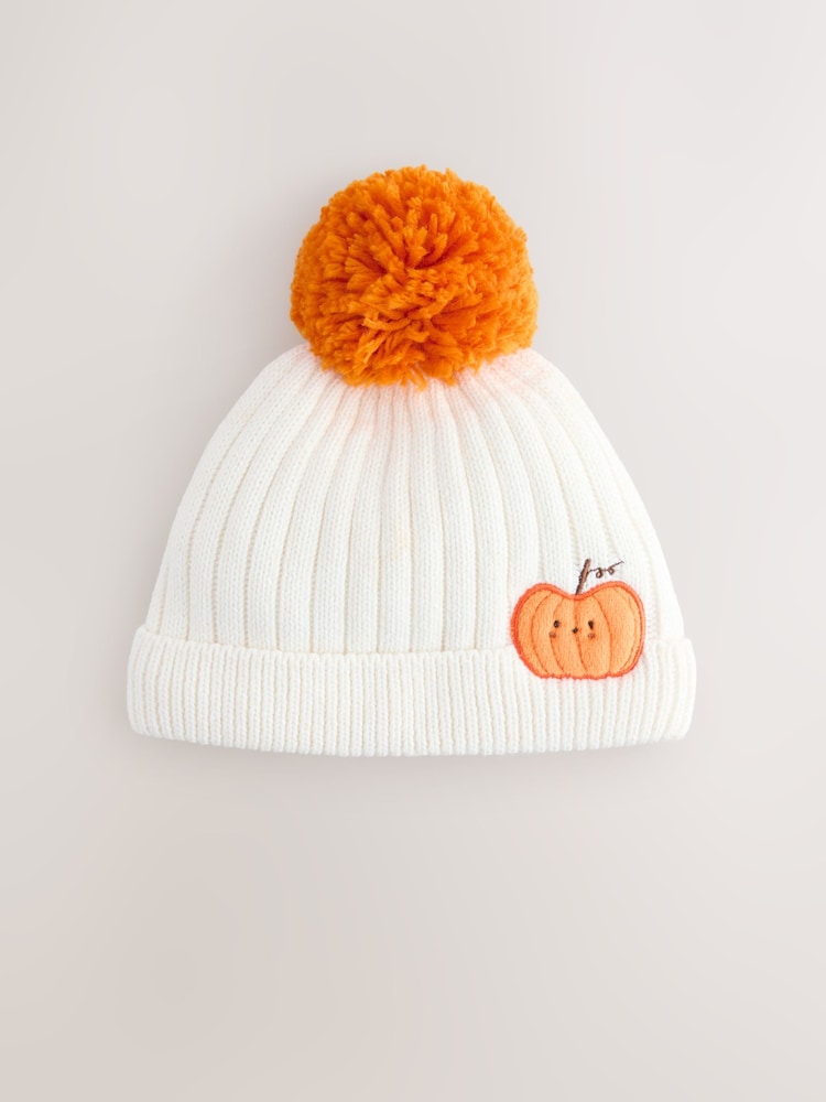 Orange Pumpkin Baby Knitted Pom Beanie Hat - Image 1 of 3 Orange Pumpkin Baby Knitted Pom Beanie Hat - Image 1 of 3