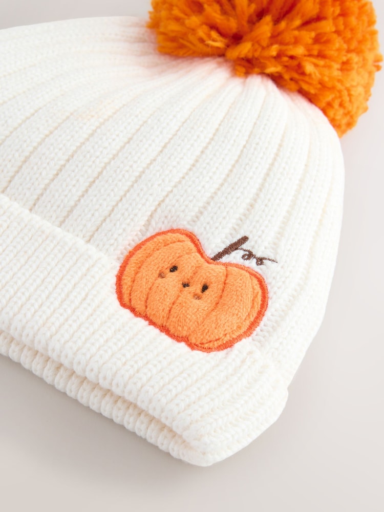 Orange Pumpkin Baby Knitted Pom Beanie Hat - Image 2 of 3 Orange Pumpkin Baby Knitted Pom Beanie Hat - Image 2 of 3