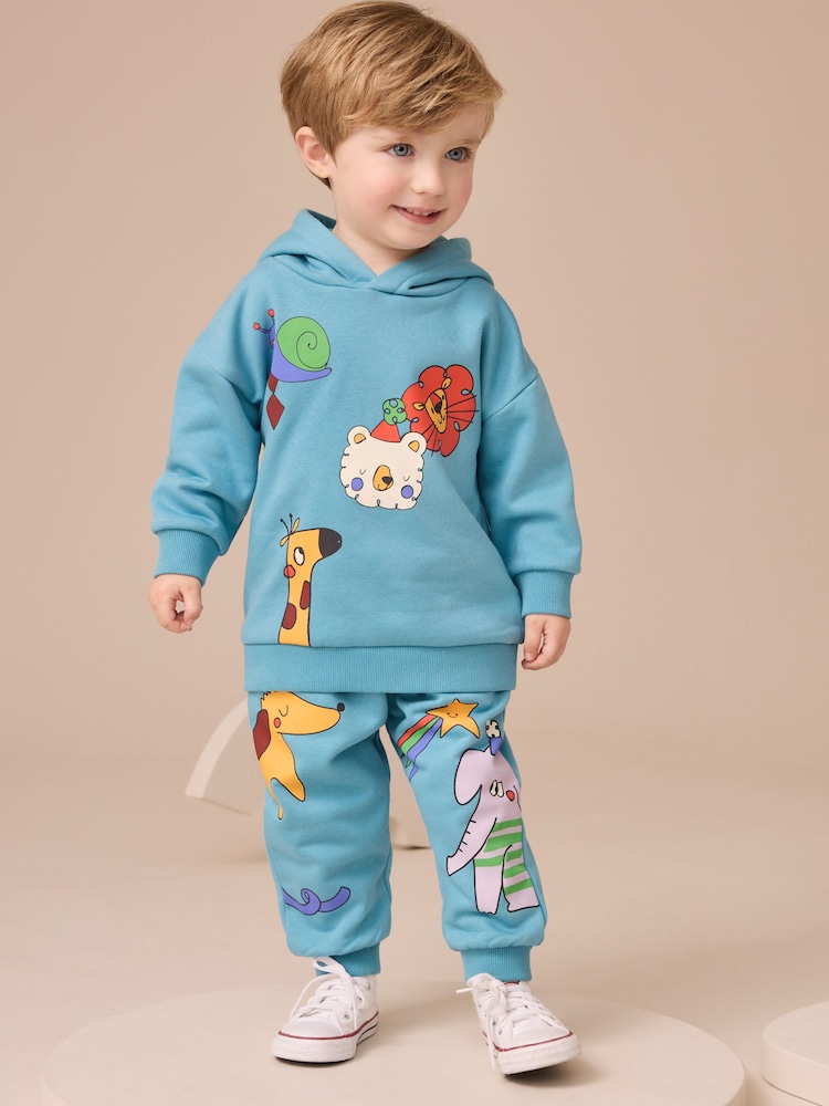Blue Printed Hoodie And Joggers Set (3mths-7yrs) - Image 1 of 8