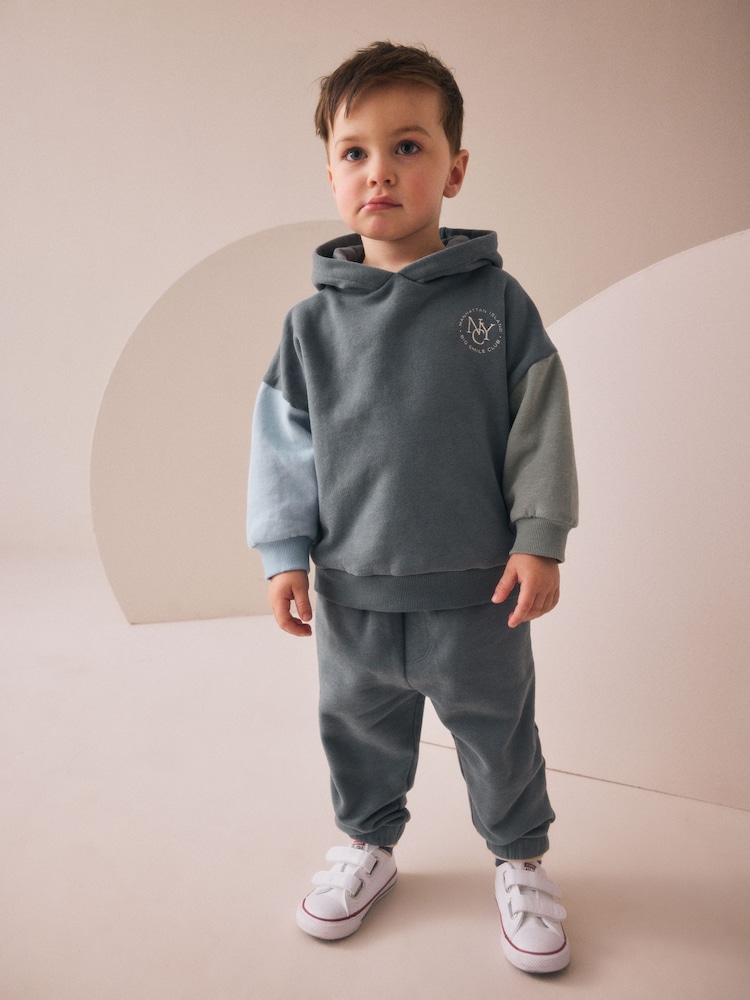 Blue Colourblock Hoodie and Joggers Set (3mths-7yrs) - Image 1 of 4