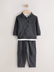 Charcoal Grey Zip Thru Bomber, T-Shirt And Joggers Set (3mths-7yrs) - Image 1 of 5