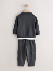 Charcoal Grey Zip Thru Bomber, T-Shirt And Joggers Set (3mths-7yrs) - Image 2 of 5