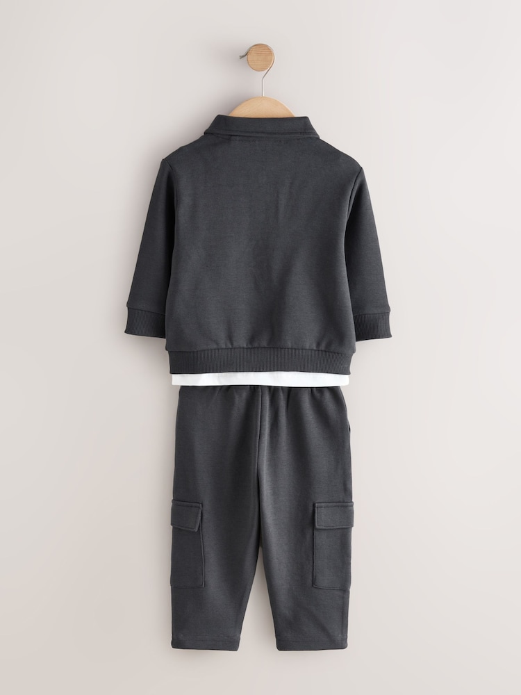 Charcoal Grey Zip Thru Bomber, T-Shirt And Joggers Set (3mths-7yrs) - Image 2 of 5