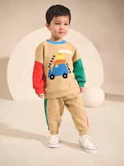 Tan Brown Colourblock Sweatshirt And Joggers Set (3mths-7yrs) - Image 1 of 16