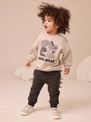 Grey and Charcoal Dinosaur Spike Sweatshirt and Joggers Set (3mths-7yrs) - Image 1 of 9