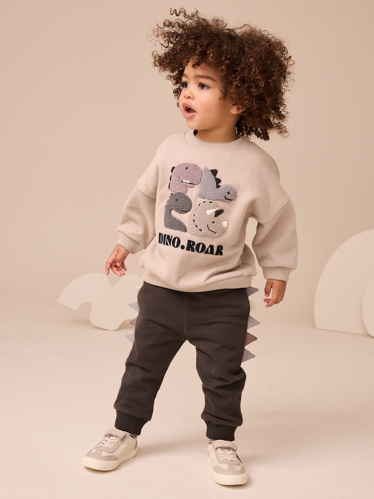 Grey and Charcoal Dinosaur Spike Sweatshirt and Joggers Set (3mths-7yrs) - Image 1 of 9