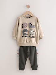 Grey and Charcoal Dinosaur Spike Sweatshirt and Joggers Set (3mths-7yrs) - Image 5 of 9