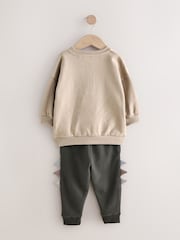 Grey and Charcoal Dinosaur Spike Sweatshirt and Joggers Set (3mths-7yrs) - Image 6 of 9