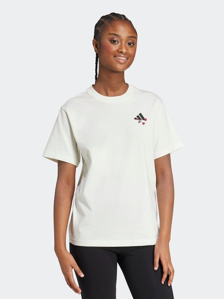 adidas White Tiro Floral Graphic Regular 100% Cotton T-Shirt - Image 1 of 6