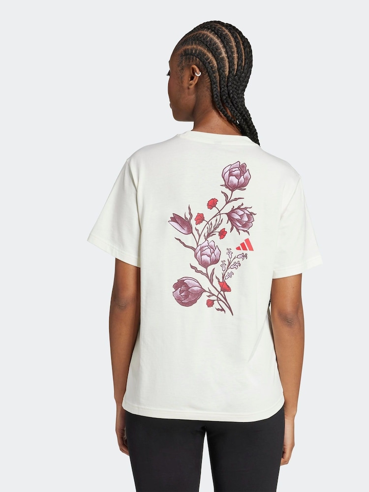 adidas White Tiro Floral Graphic Regular 100% Cotton T-Shirt - Image 2 of 6 adidas White Tiro Floral Graphic Regular 100% Cotton T-Shirt - Image 2 of 6