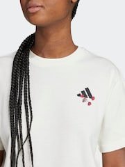 adidas White Tiro Floral Graphic Regular 100% Cotton T-Shirt - Image 4 of 6