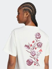 adidas White Tiro Floral Graphic Regular 100% Cotton T-Shirt - Image 5 of 6