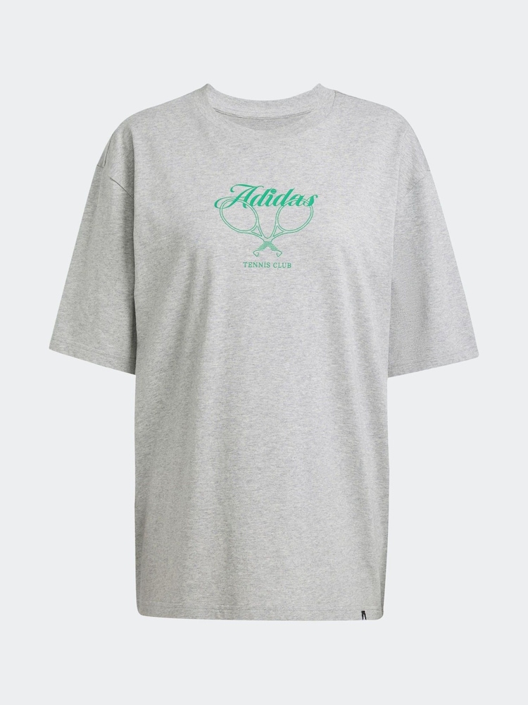 adidas Grey Country Club Graphic Oversize 100% Cotton T-Shirt - Image 6 of 6