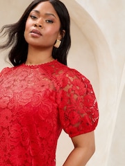 Lipsy Red Curve Lace Short Sleeve Mini Shift Dress - Image 2 of 4