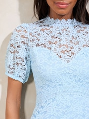 Lipsy Blue Lace Underbust Mini Skater Dress - Image 2 of 4