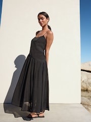 Black Dropped Waist Slip Maxi Dress - Image 1 of 9
