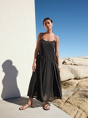 Black Dropped Waist Slip Maxi Dress - Image 3 of 9